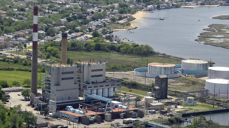 The E.F. Barrett Power Plant is seen from the air...