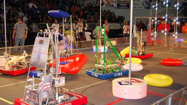 High school robotics in competition at Hofstra this spring.