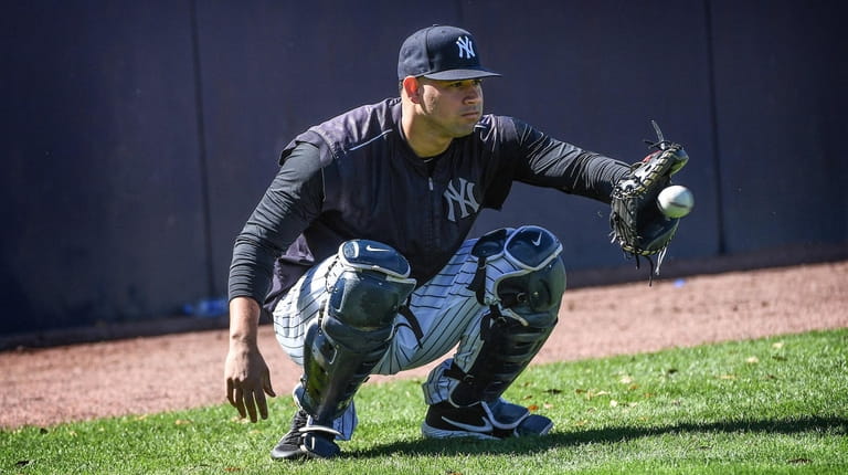 New York Yankees Catcher Gary Sanchez catches Luis Severino (Not...