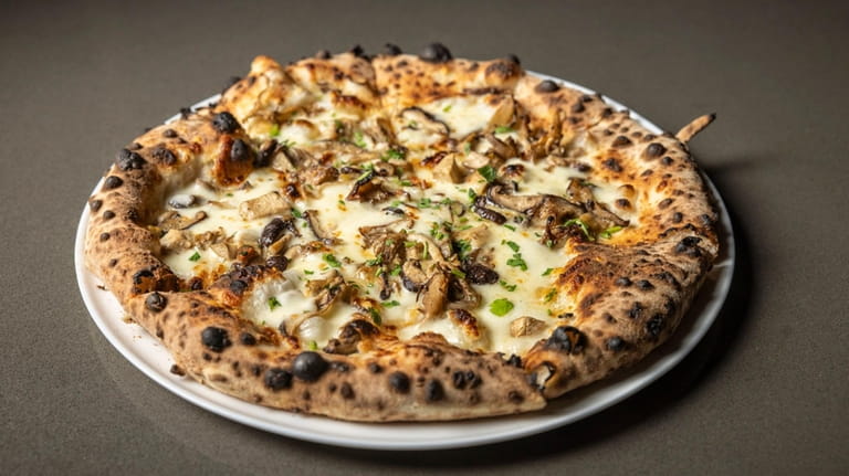 Wild mushroom pizza made with mozzarella, scamorza, organic mushroom blend,...