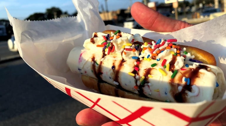 The "Tall Charlie," a hotdog-esque rolled-ice cream creation in a...
