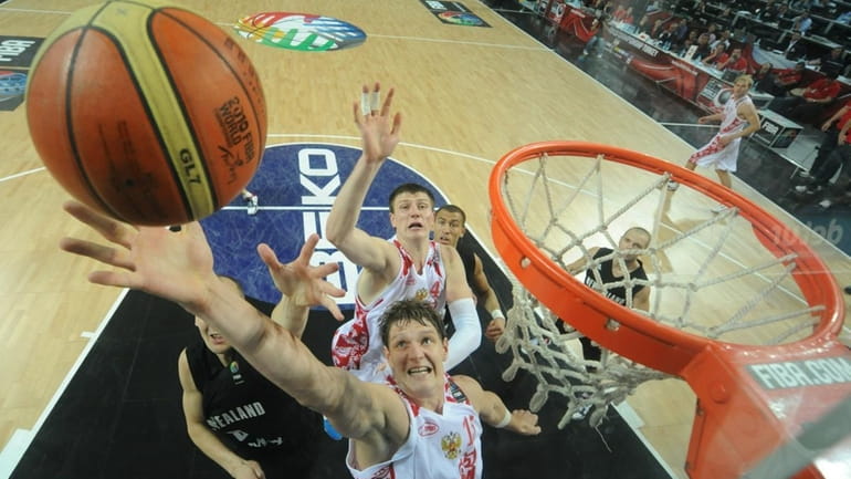 Russia's Timofey Mozgov puts up a shot during a World...