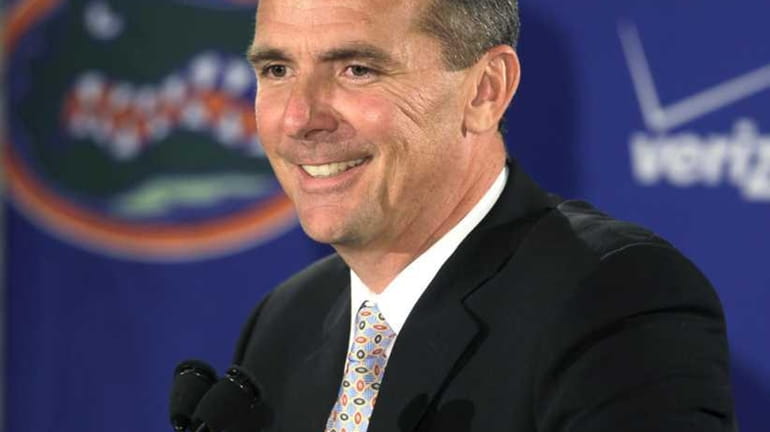 Florida football coach Urban Meyer talks about his resignation, during...