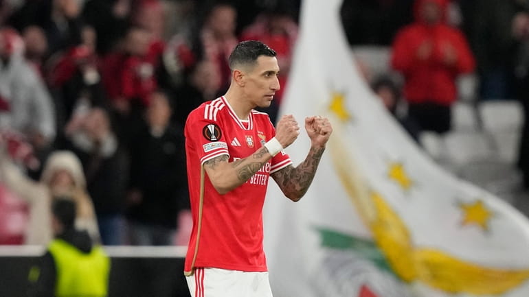 Benfica's Angel Di Maria celebrates scoring his side's first goal...