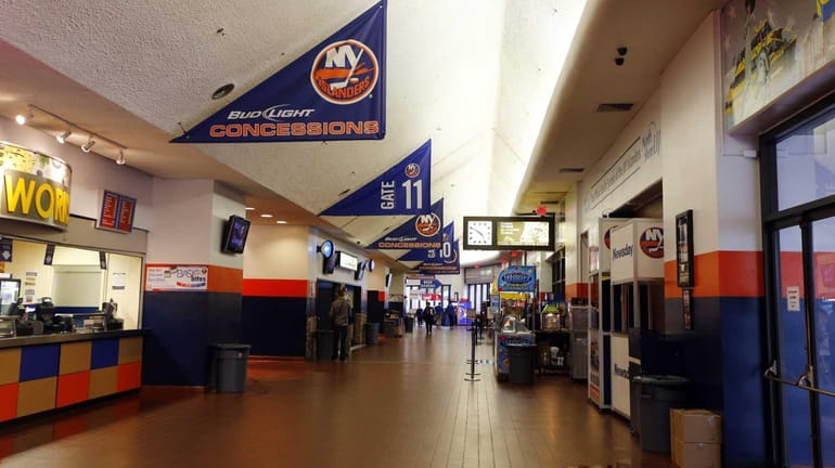 The main concourse at Nassau Coliseum before a game between...