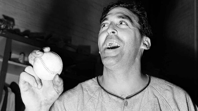 Sal Maglie of New York Giants in the clubhouse of...