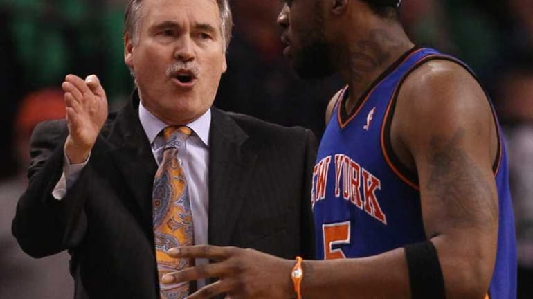 Head coach Mike D'Antoni of the New York Knicks directs...