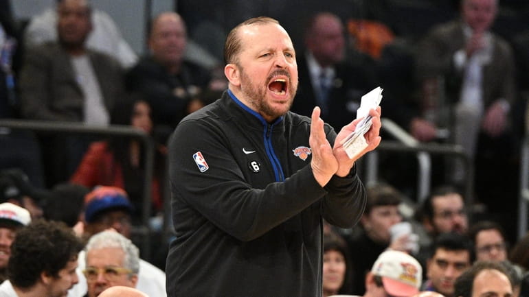 New York Knicks head coach Tom Thibodeau gestures in the...