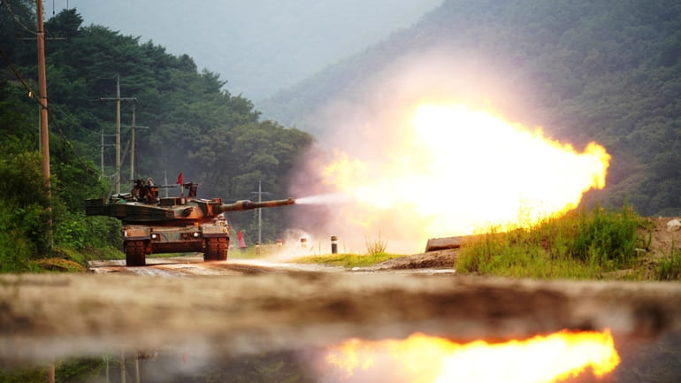 In this photo provided by South Korea Defense Ministry, a...