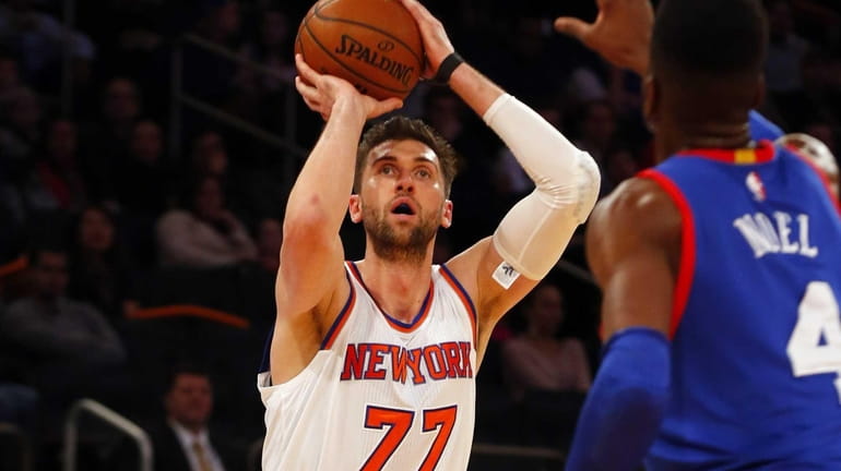 Andrea Bargnani of the New York Knicks takes a shot...