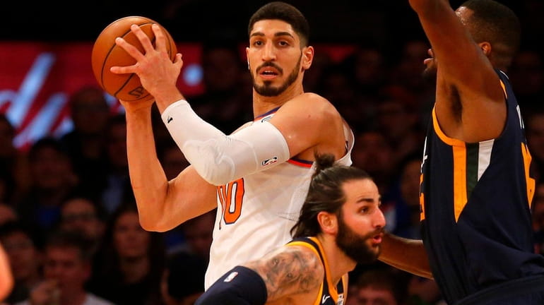 Enes Kanter of the Knicks controls the ball against the...