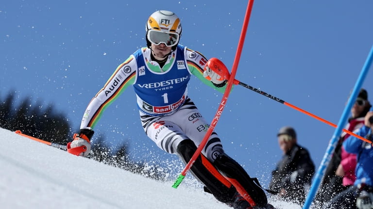 Germany's Linus Strasser competes in the first run of an...