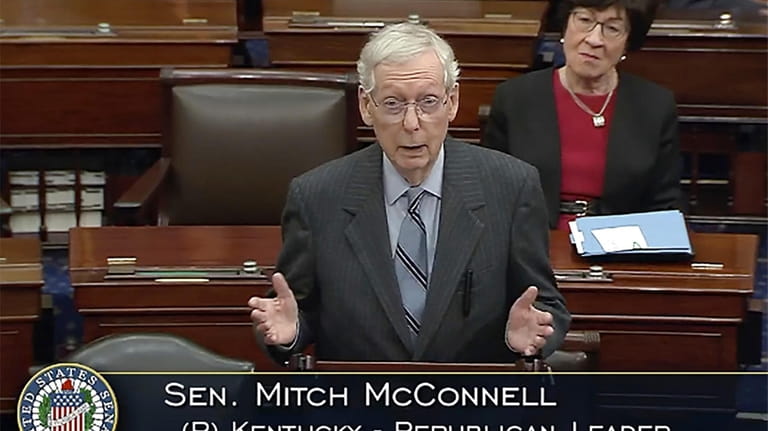In this image from video provided by Senate TV, Senate...