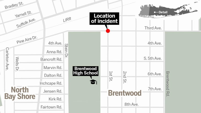 Map shows location of incident in relation to Brentwood High...