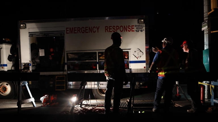 Emergency response crews at work. A power outage hit Manhattan...