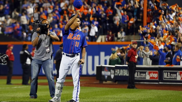 Ruben Tejada #11 of the New York Mets is introduced...
