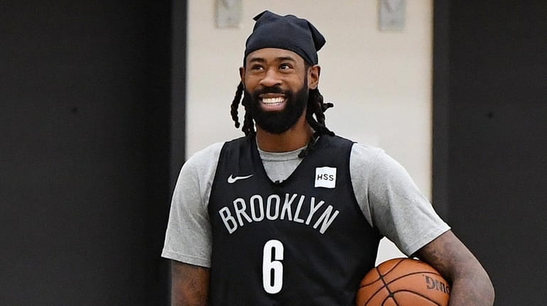 Brooklyn Nets center Deandre Jordan looks on during training camp...