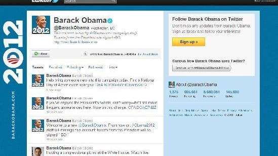 A screenshot of Barack Obama's Twitter account.