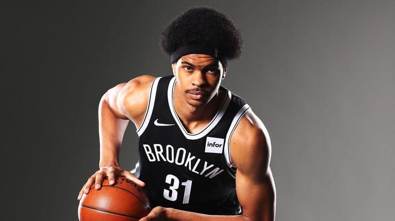 Jarrett Allen poses for a portrait during Media Day at...