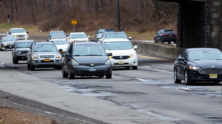 Potholes along the Northern State Parkway Westbound in Roslyn on Feb....