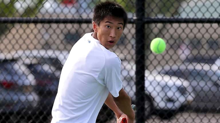 Harborfields' Chris Qi in the Suffolk boys singles championships on May...
