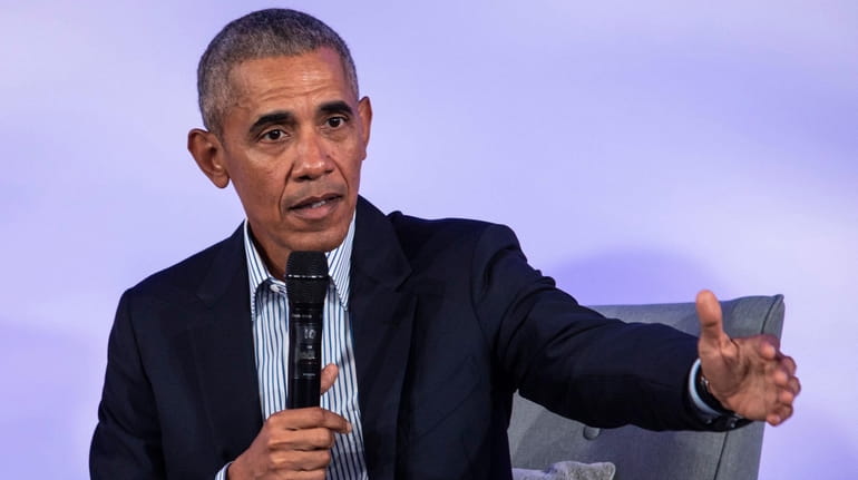 Former President Barack Obama speaks during the Obama Foundation Summit...