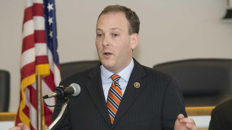 Rep. Lee Zeldin (R-Shirley) speaks at a news conference at...