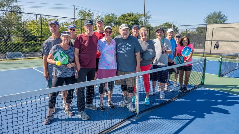 Pickleball players ready for a game at Veterans Park in East...