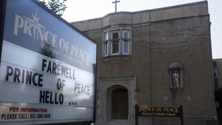 The farewell sign outside the Prince of Peace Regional Catholic...
