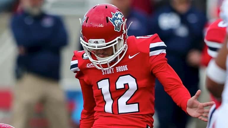 Stony Brook K Angelo Guglielmello makes the field goal during the...