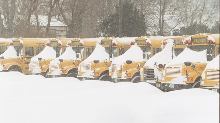 Blizzard conditions idled these school buses in the Valley Transit...