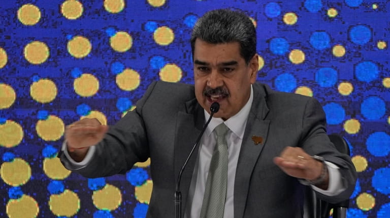 Venezuela's President Nicolas Maduro speaks during the notification ceremony for...