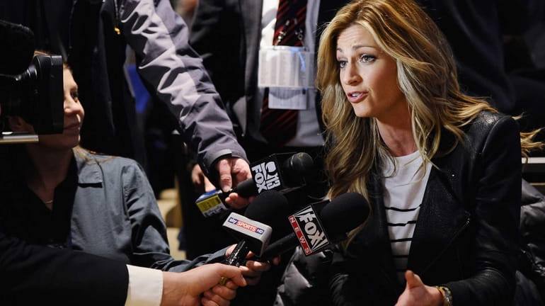 Erin Andrews answers questions from the press during the FOX...