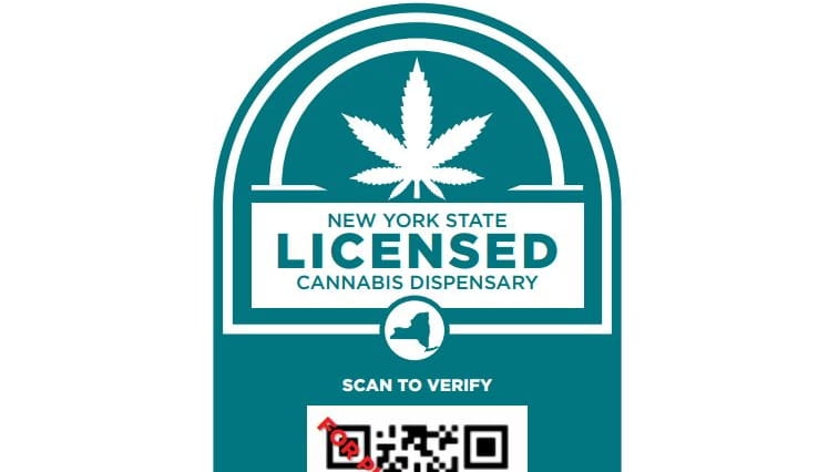 Licensed cannabis dispensaries will display this teal sign, without the...