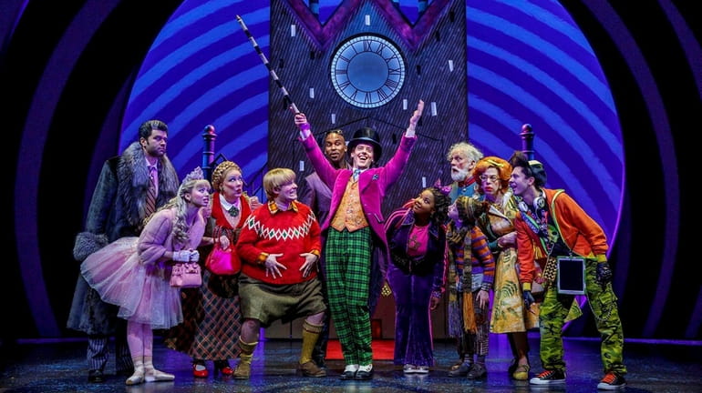Christian Borle as Willy Wonka, center, works hard to find...