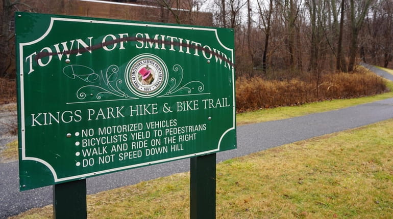 A trail sign for Kings Park Hike and Bike Trail...
