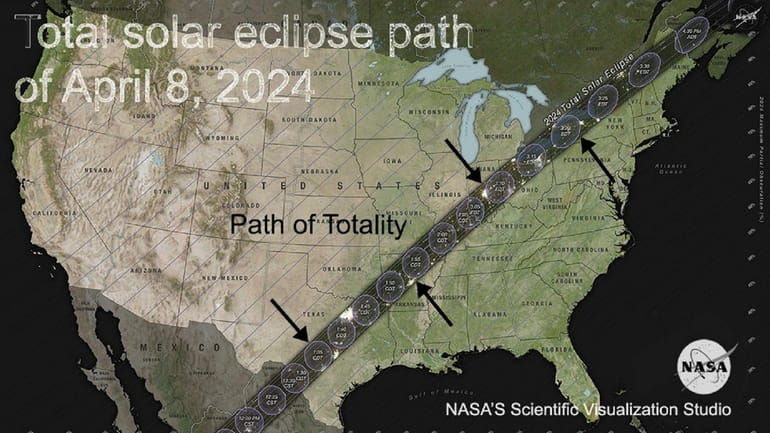 Path of totality for April 8 solar eclipse.