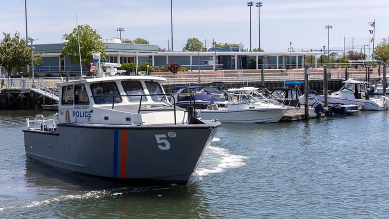Nassau County Police Marine Bureau patrols the bay on Wednesday...