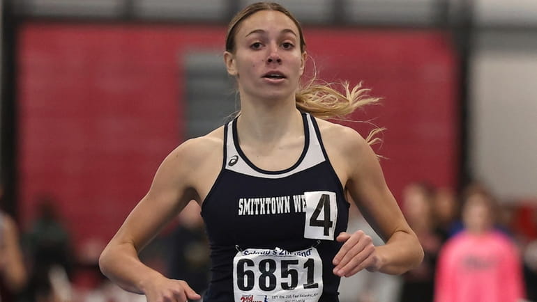 Smithtown West's Laina Friedmann wins the 600-meter run in the...