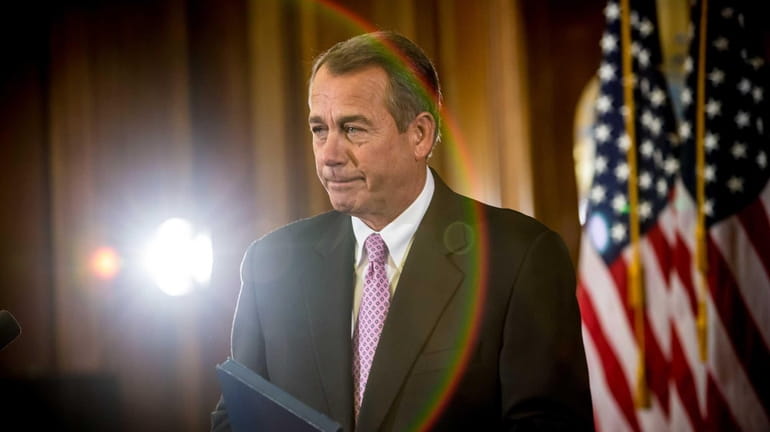 House Speaker John Boehner makes remarks on Capitol Hill on...