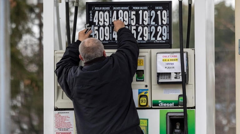 Prices are adjusted up at a BP station in Levittown on...