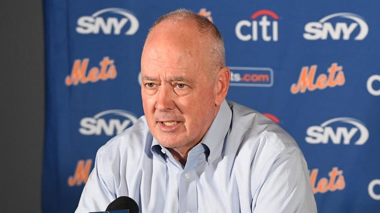Mets president Sandy Alderson speaks at a press conference to...
