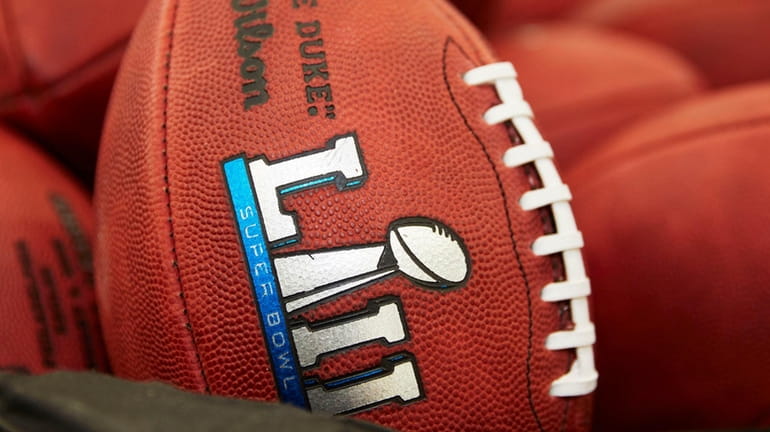 Official balls for the NFL Super Bowl LII football game...