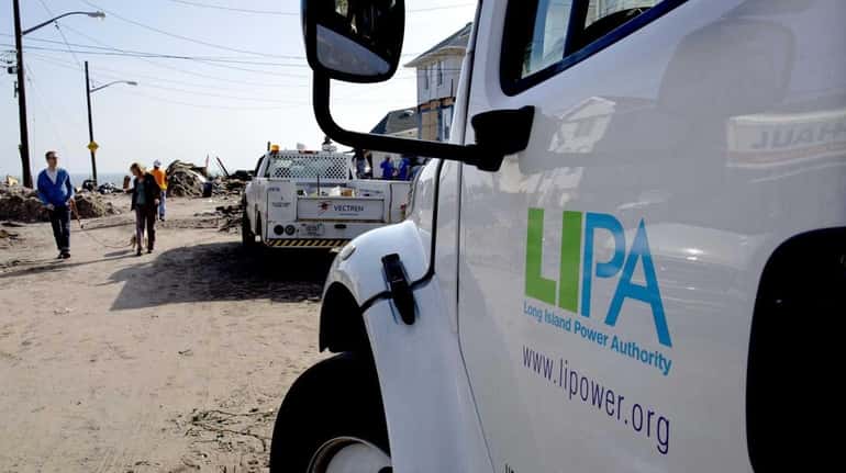 A Long Island Power Authority truck is seen in this...