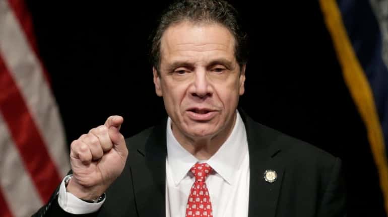 New York Gov. Andrew Cuomo delivers one of his state...