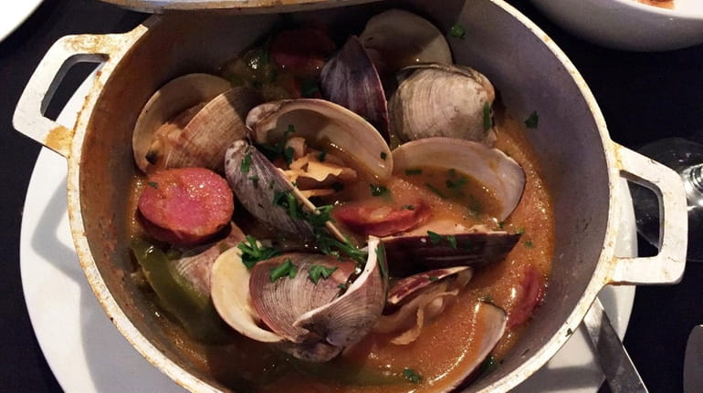 Amêijoas à Portuguesa (clams steamed with pork sausage, peppers and...