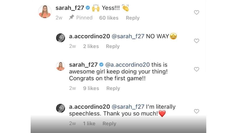 The exchange on Instagram between Alyssa Accordino and Sara Fuller. 