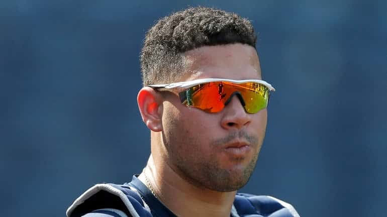 Gary Sanchez of the Yankees looks on before a game against...