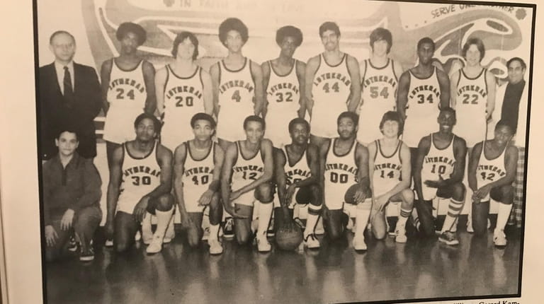 Long Island Lutheran's team photograph shows Mike Milligan, second standing player from...