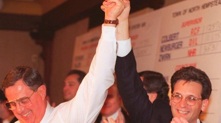 GOP Ed Mangano, winner 17th LD raises hands with Joe...